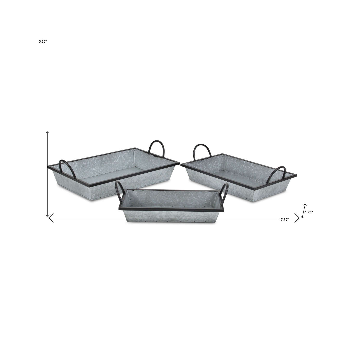 Set Of Three 18" Gray and Black Metal Handmade Trays With Handles - Versatile and Chic Addition to Your Home