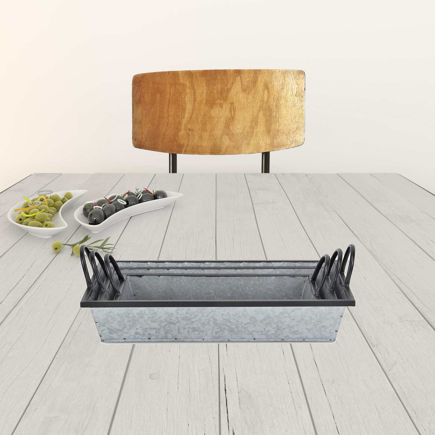 Set Of Three 18" Gray and Black Metal Handmade Trays With Handles - Versatile and Chic Addition to Your Home