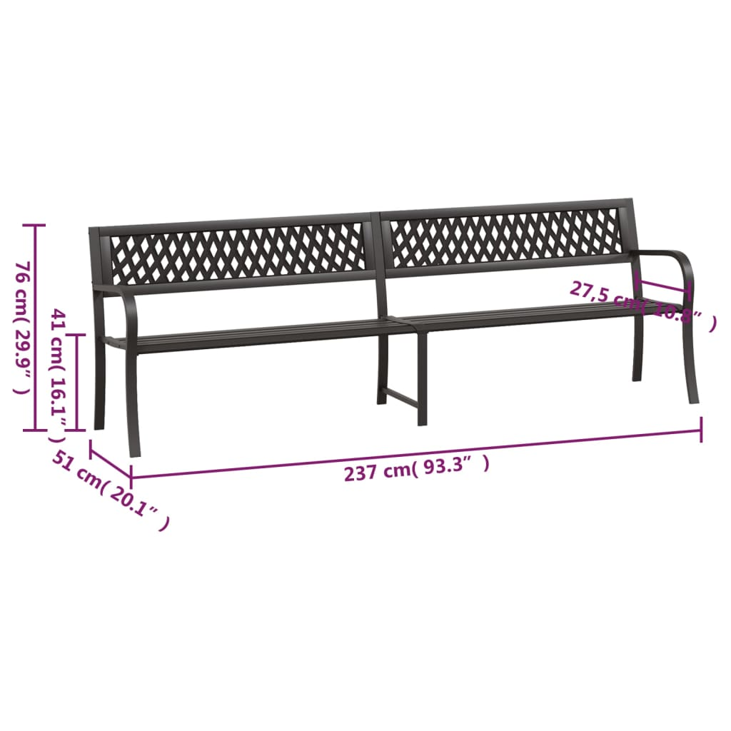 vidaXL Twin Patio Bench Black 93.3" Steel