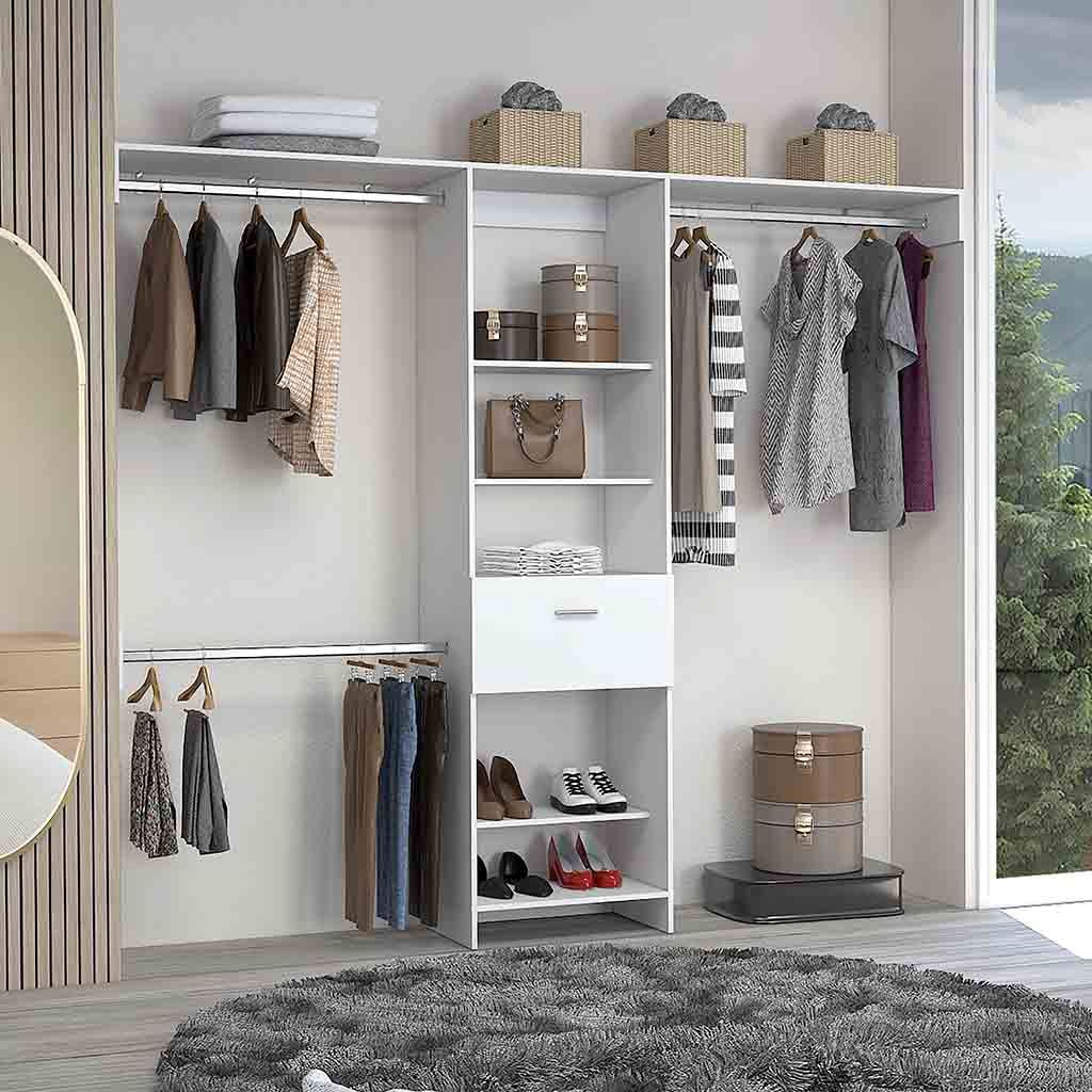 Brisk Closet System - One Drawer, Three Metal Rods, Five Open Shelves