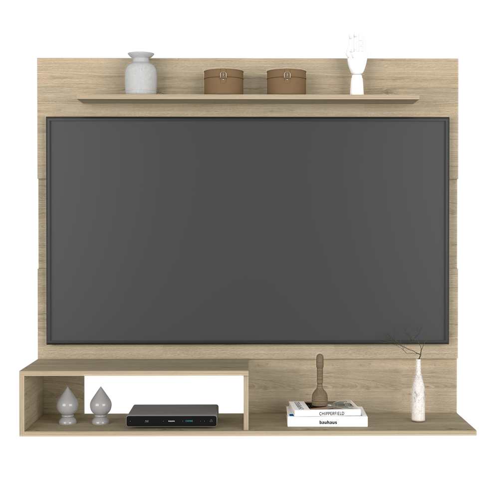 Floating Entertainment Center Albuquerque, Space For The TV´s up to 55", Light Pine Finish