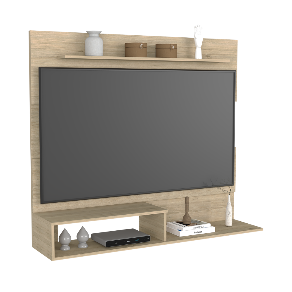 Floating Entertainment Center Albuquerque, Space For The TV´s up to 55", Light Pine Finish