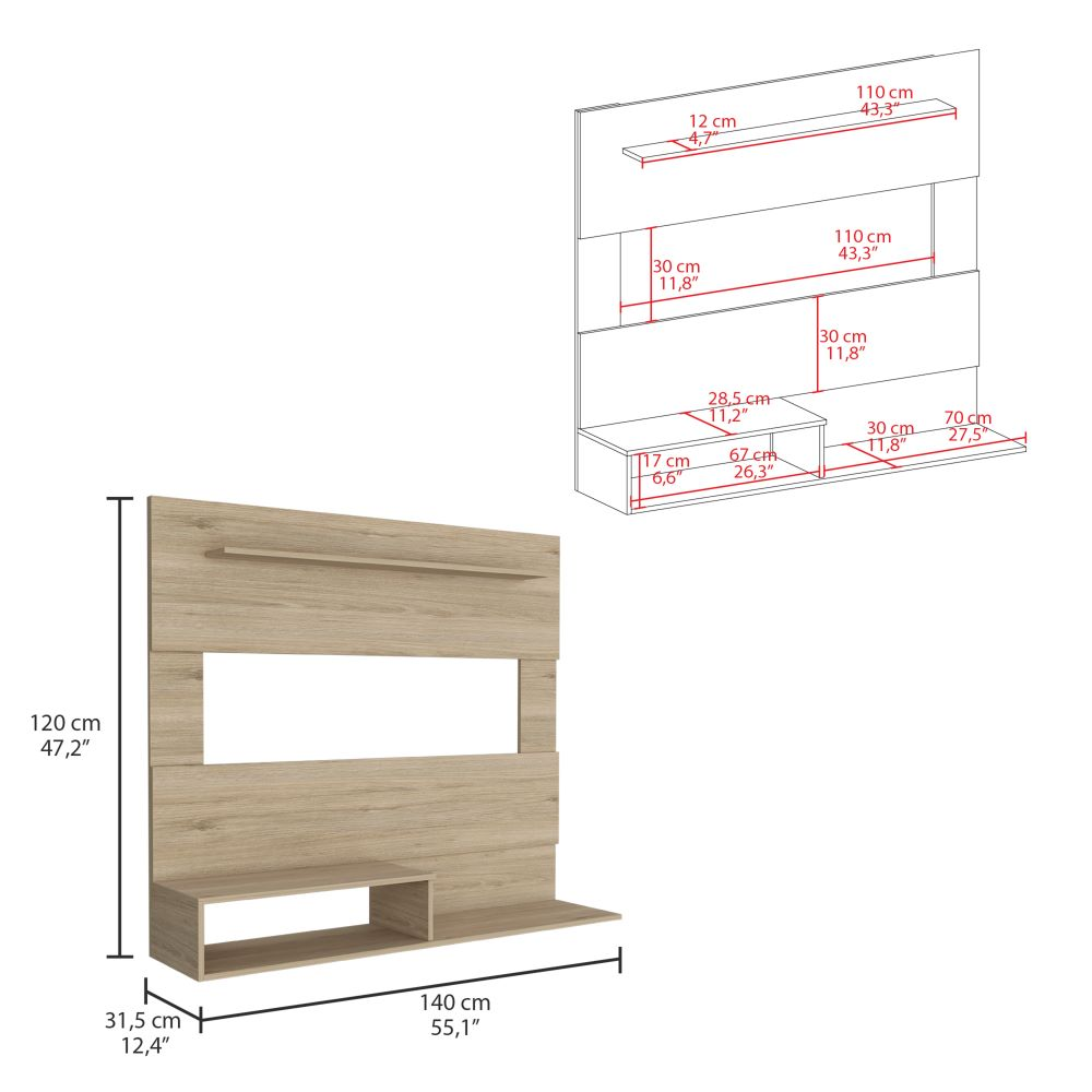 Floating Entertainment Center Albuquerque, Space For The TV´s up to 55", Light Pine Finish