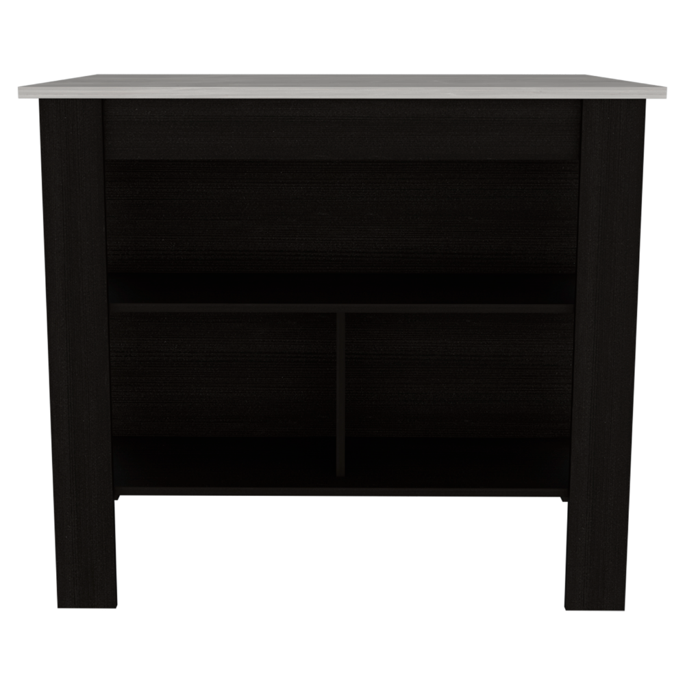 Kitchen Island Dozza, Three Shelves, Black Wengue / Ibiza Marble Finish