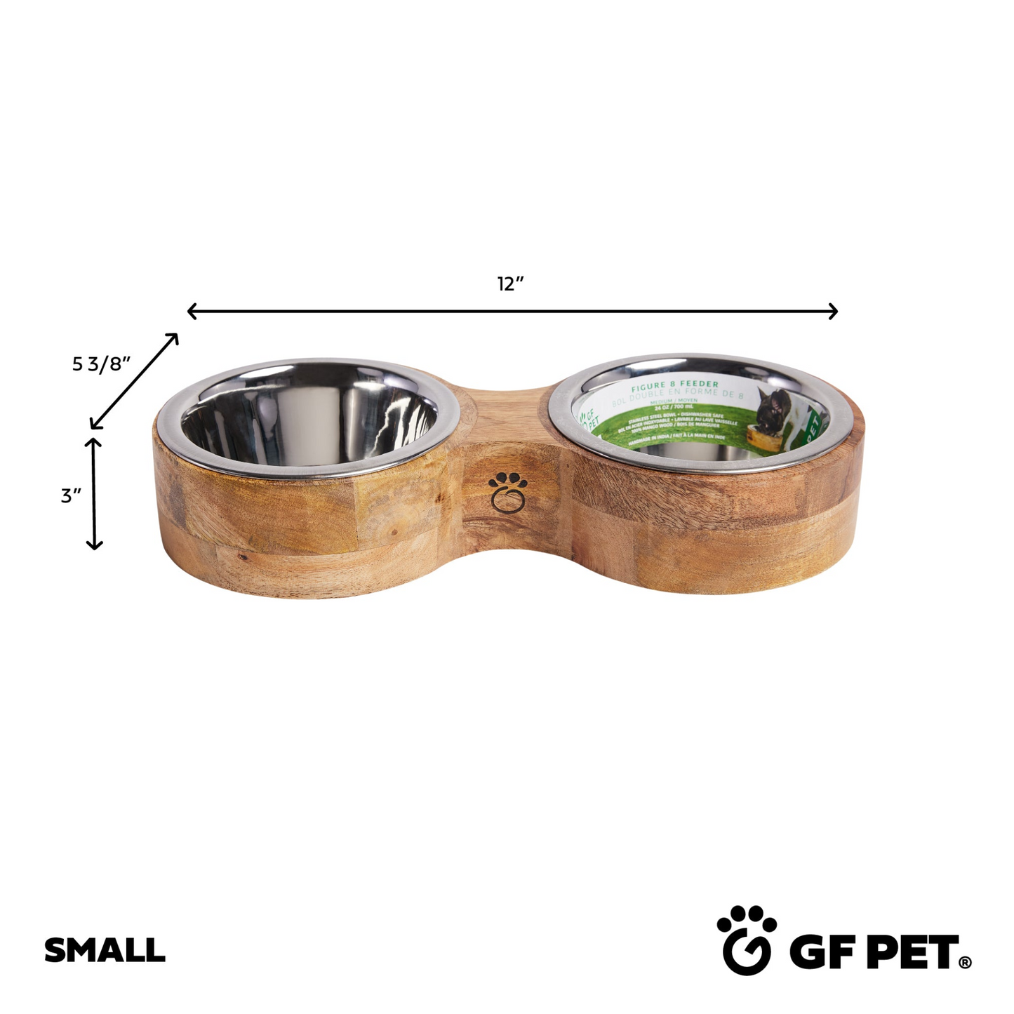 Wood & Metal Feeder Double Diner - Handcrafted Mango Wood Pet Feeder