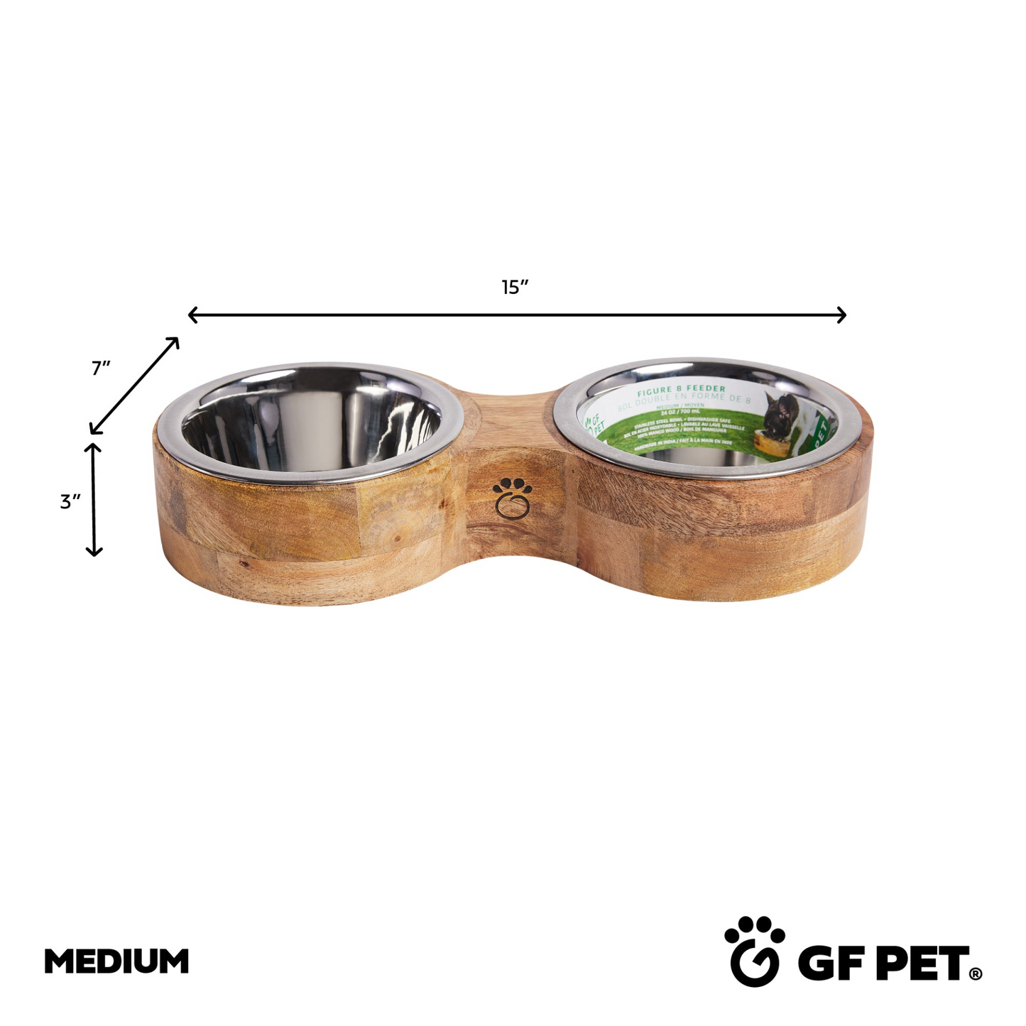 Wood & Metal Feeder Double Diner - Handcrafted Mango Wood Pet Feeder