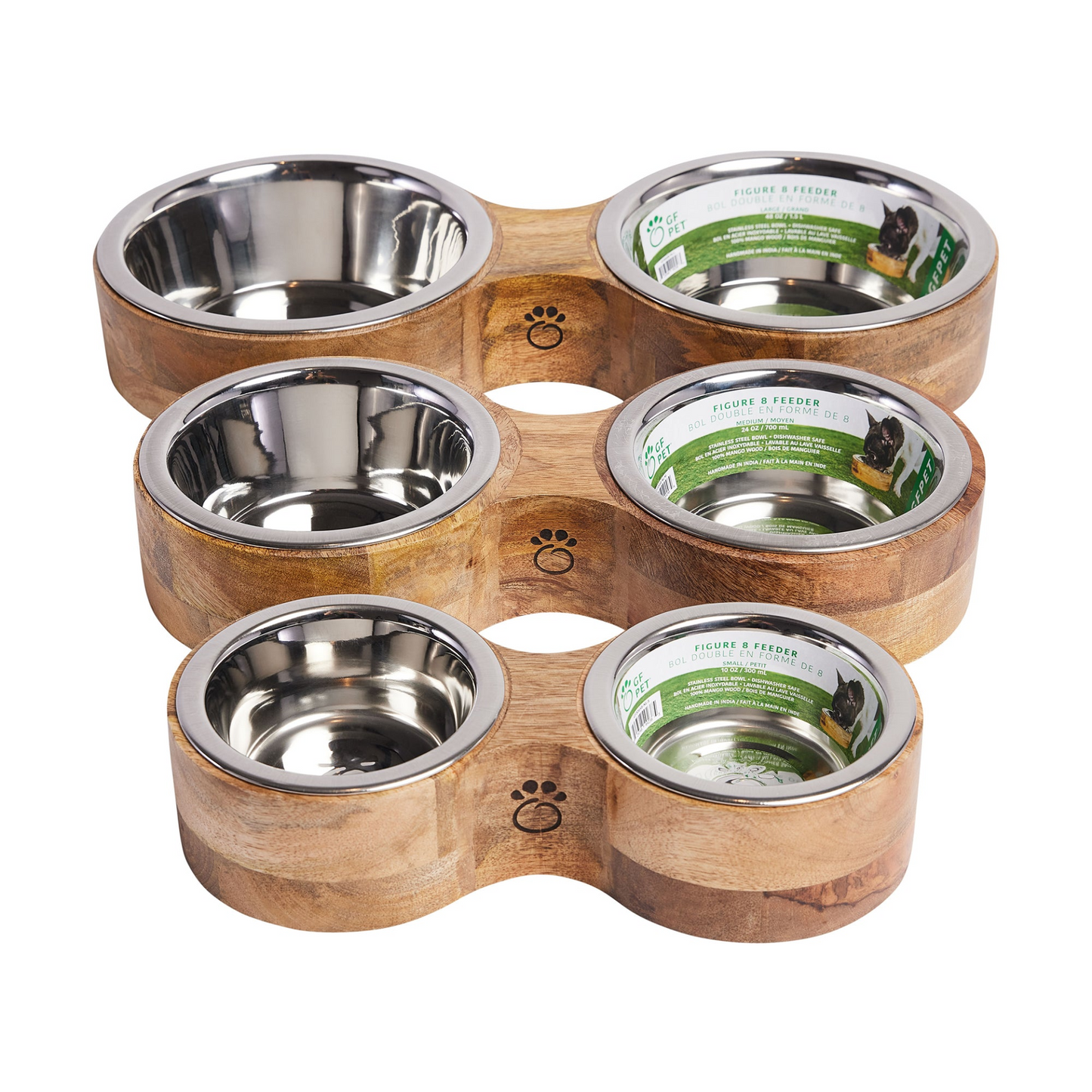 Wood & Metal Feeder Double Diner - Handcrafted Mango Wood Pet Feeder
