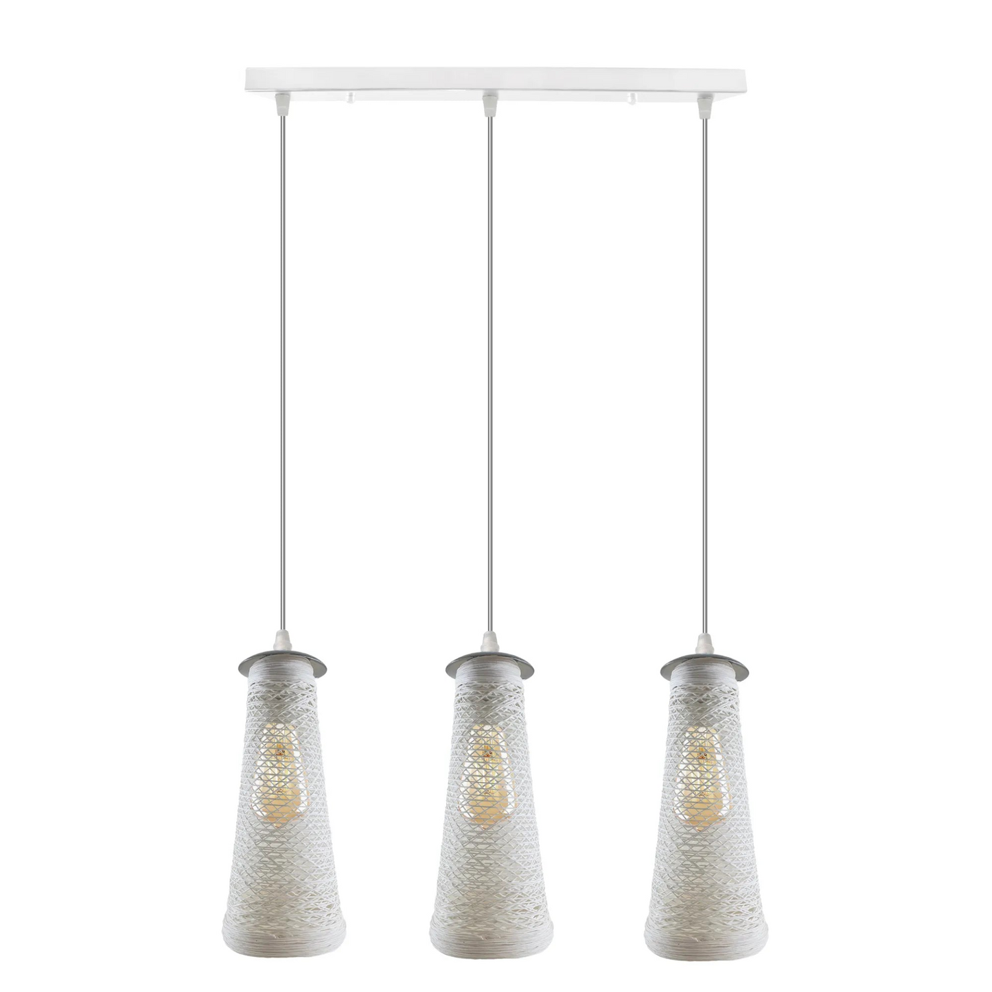 3 Head Rectangle Base Handmade White Woven Twine Shade Ceiling Pendant Light~4186