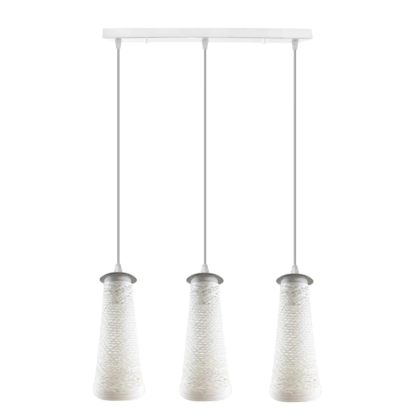 3 Head Rectangle Base Handmade White Woven Twine Shade Ceiling Pendant Light~4186
