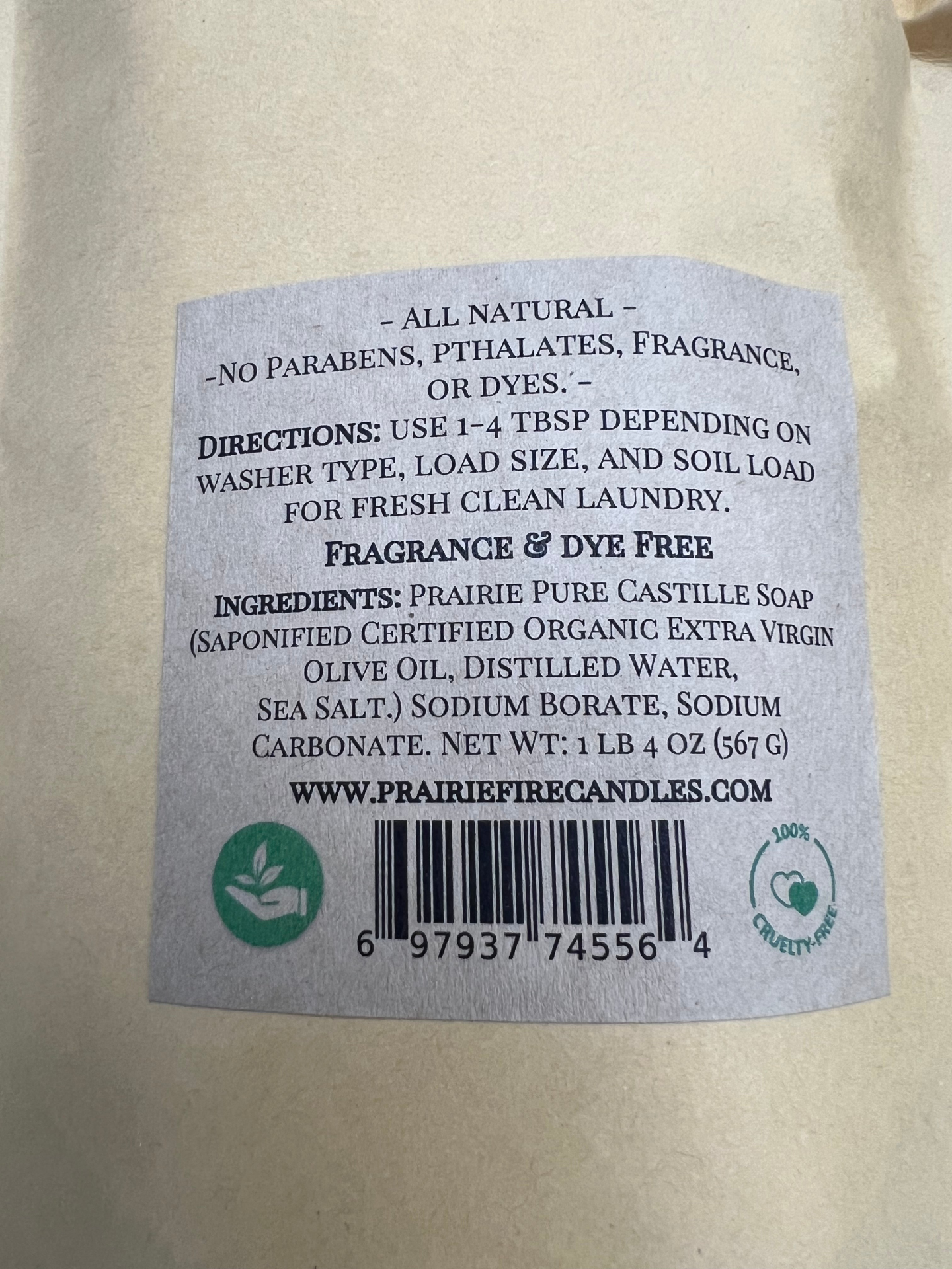 Pure Castile Organic Olive Oil Fragrance and Dye Free Laundry Powder Detergent