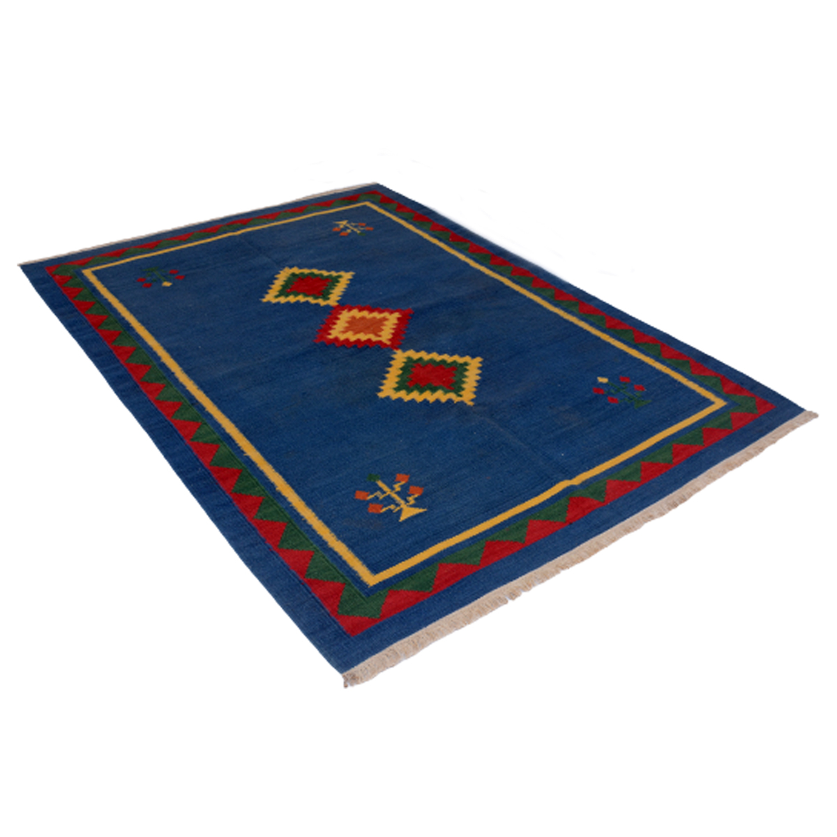 Tribal Handmade Blue Kilim Rug - 100% Genuine Wool, Vintage/Used Design