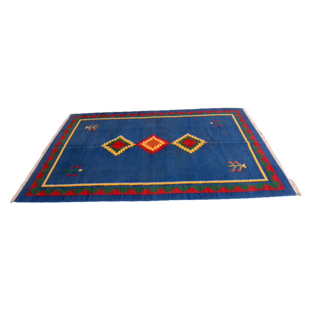 Tribal Handmade Blue Kilim Rug - 100% Genuine Wool, Vintage/Used Design