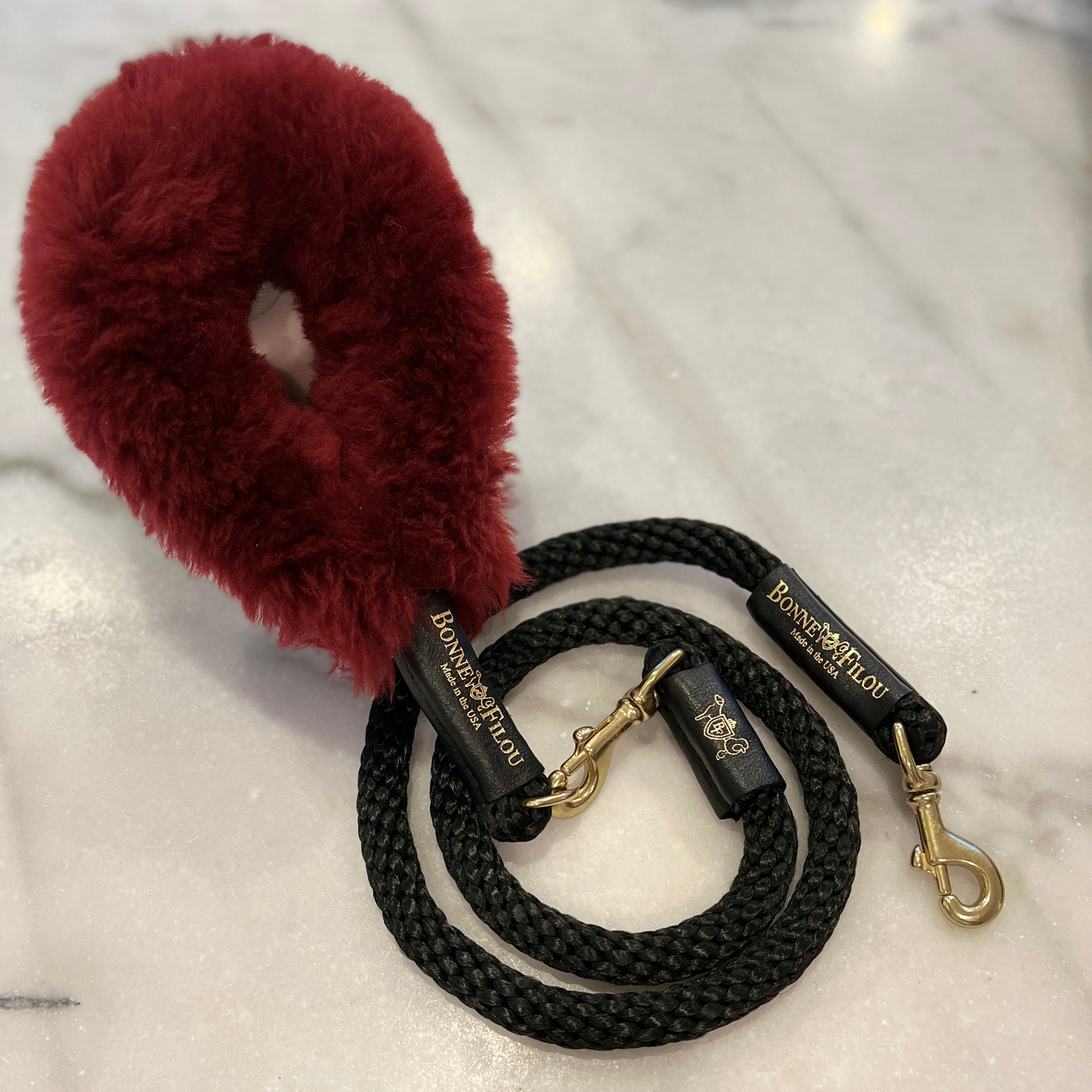 Bundle Shearling Fur Grip + Rope Leash for Dogs - Chic and Functional Dog Walking Accessory