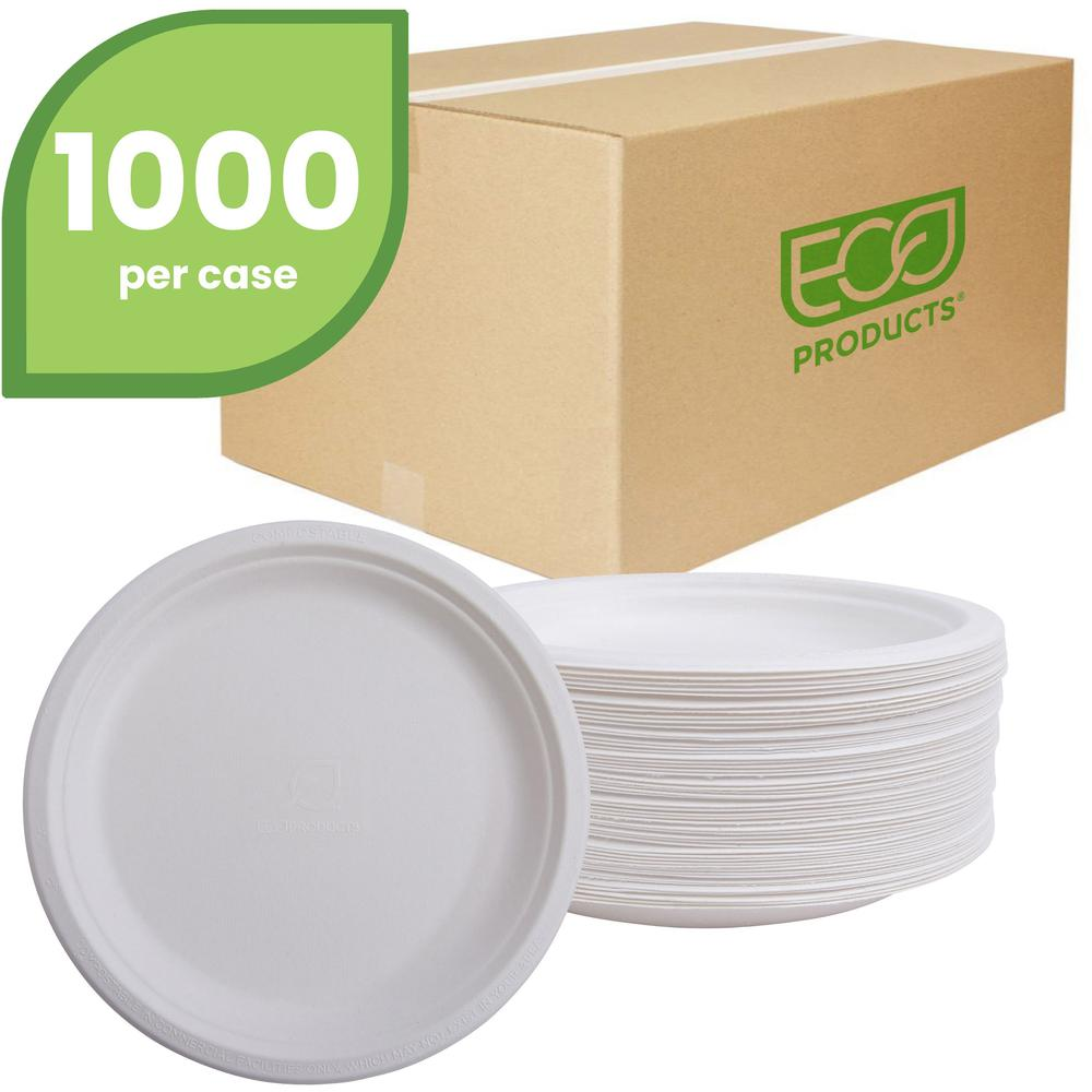 Eco-Products Vanguard 6" Sugarcane Plates - Breakroom - Disposable - Microwave Safe - 6" Diameter - White - Sugarcane Fiber Body - 1000 / Carton
