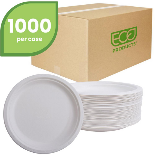 Eco-Products Vanguard 6" Sugarcane Plates - Breakroom - Disposable - Microwave Safe - 6" Diameter - White - Sugarcane Fiber Body - 1000 / Carton
