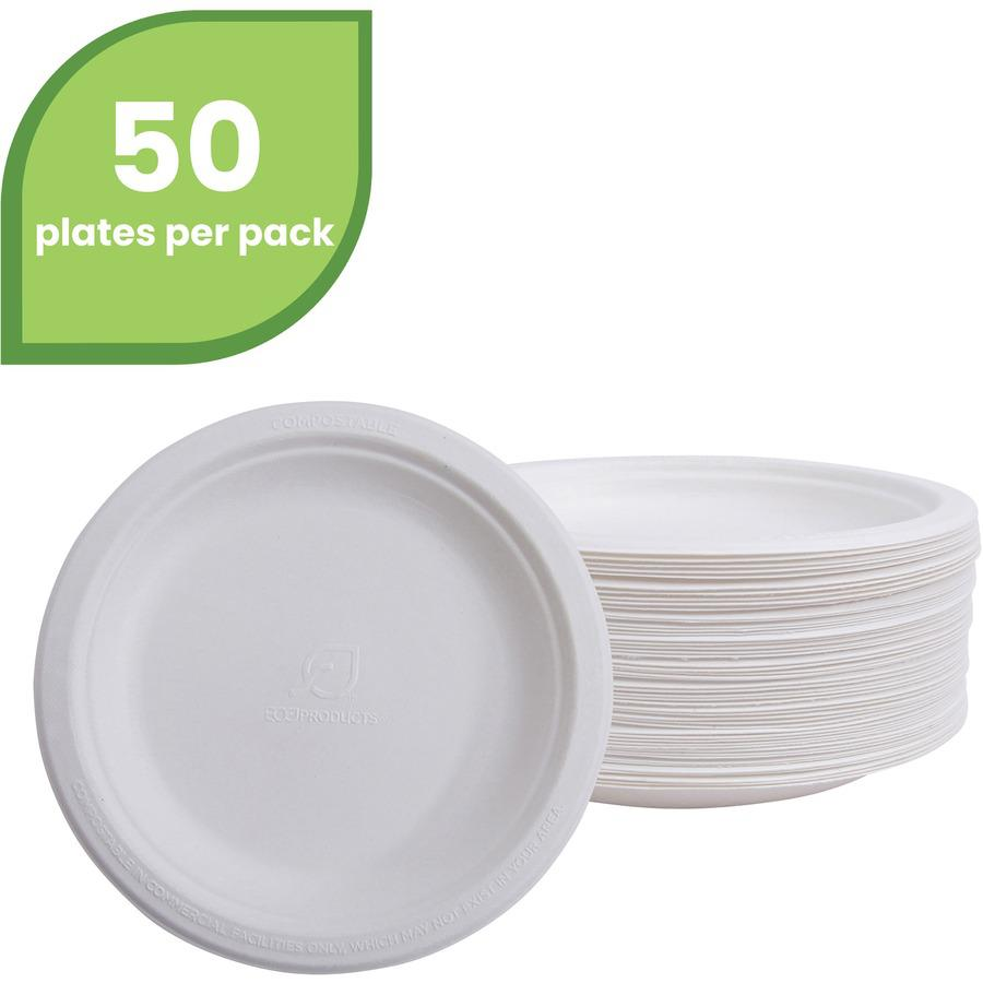 Eco-Products Vanguard 6" Sugarcane Plates - Breakroom - Disposable - Microwave Safe - 6" Diameter - White - Sugarcane Fiber Body - 1000 / Carton