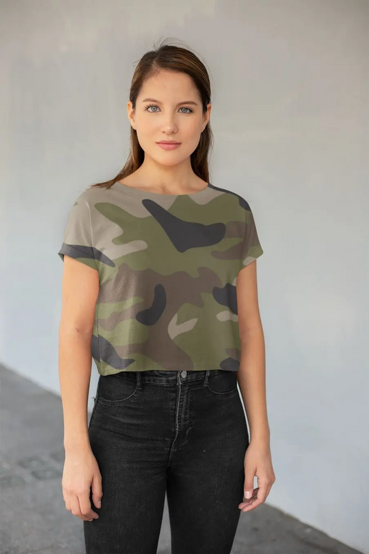 Multi Cam Scheme All-Over Print Crop Tee - Premium Quality Fabric