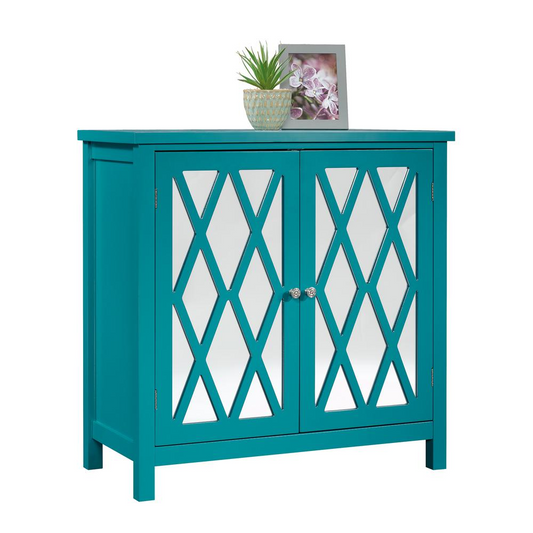 Harbor View Accent Storage Cabinet - Geometric Mirrored Design, Adjustable Shelf, Caribbean Blue