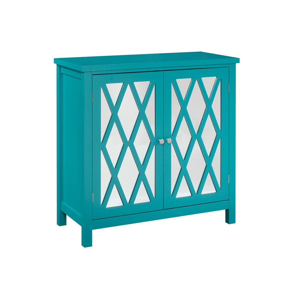 Harbor View Accent Storage Cabinet - Geometric Mirrored Design, Adjustable Shelf, Caribbean Blue