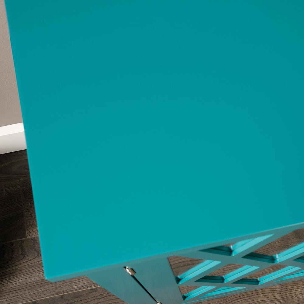 Harbor View Accent Storage Cabinet - Geometric Mirrored Design, Adjustable Shelf, Caribbean Blue