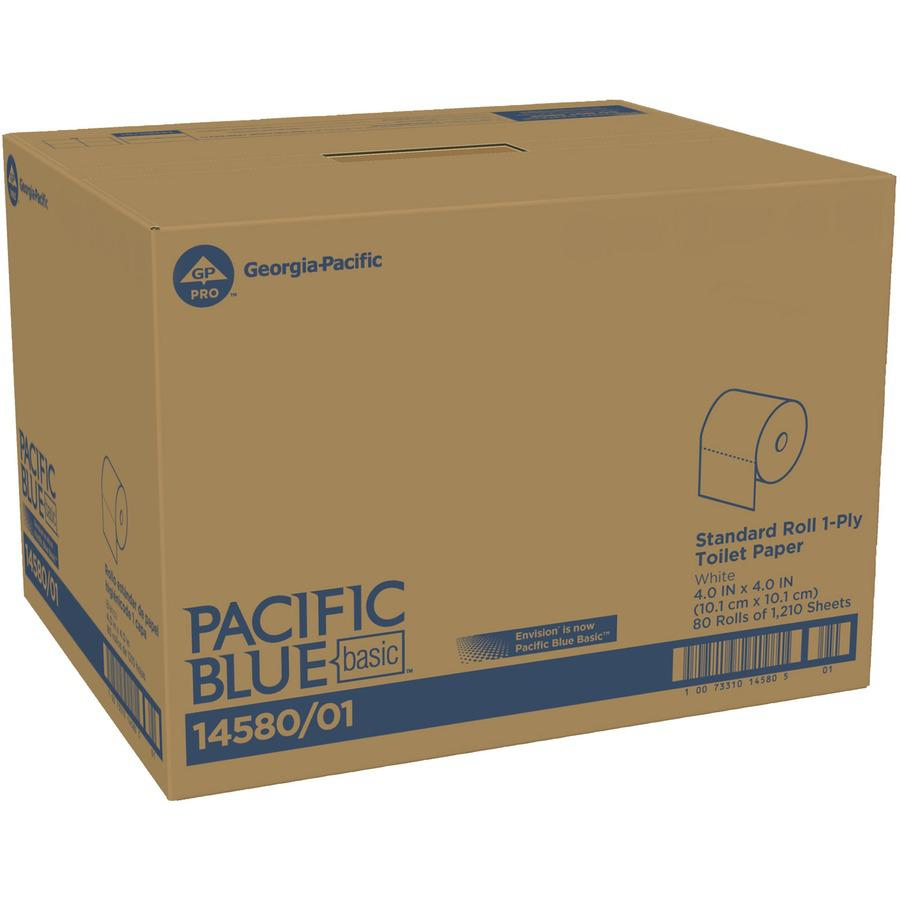 Pacific Blue Basic Standard Roll Toilet Paper - 1 Ply - 4" x 4.05" - 1210 Sheets/Roll - White - Chlorine-free, Strong, Absorbent, Eco-friendly - For Bathroom, Educational Facilities - 80 / Carton