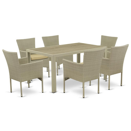 Wicker Patio Set Natural Linen - JUBK7-03A | Outdoor Furniture Set