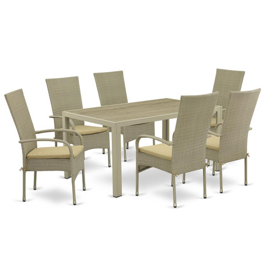 Wicker Patio Set Natural Linen | Outdoor Dining Furniture