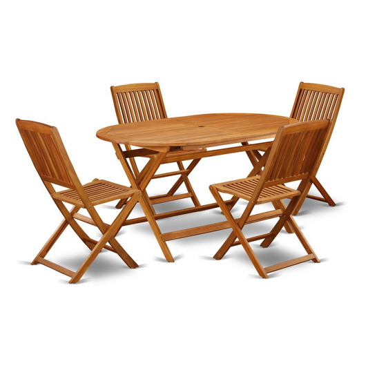 Wooden Patio Set Natural Oil - 5 Piece Acacia Wood Outdoor Furniture Dining Set