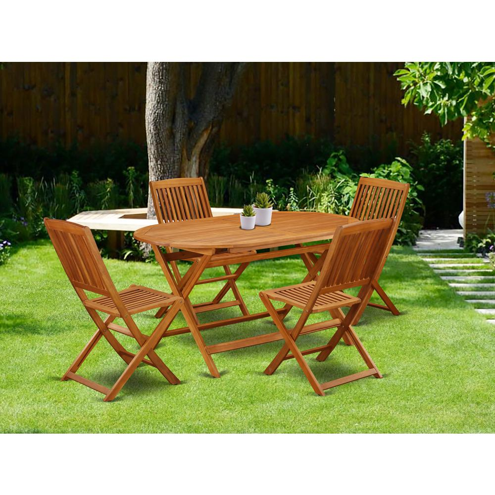 Wooden Patio Set Natural Oil - 5 Piece Acacia Wood Outdoor Furniture Dining Set