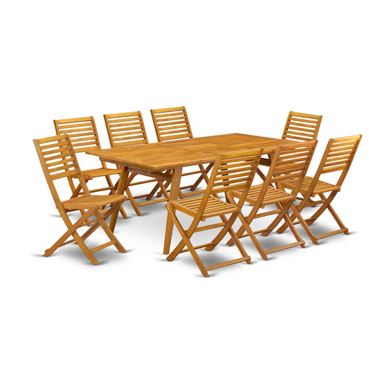East West Furniture DEBS9CWNA 9-Pc Small Patio Table Set- 8 Patio Chairs Ladder Back and Patio Table and Rectangle Top with Wood 4 legs - Natural Oil Finish