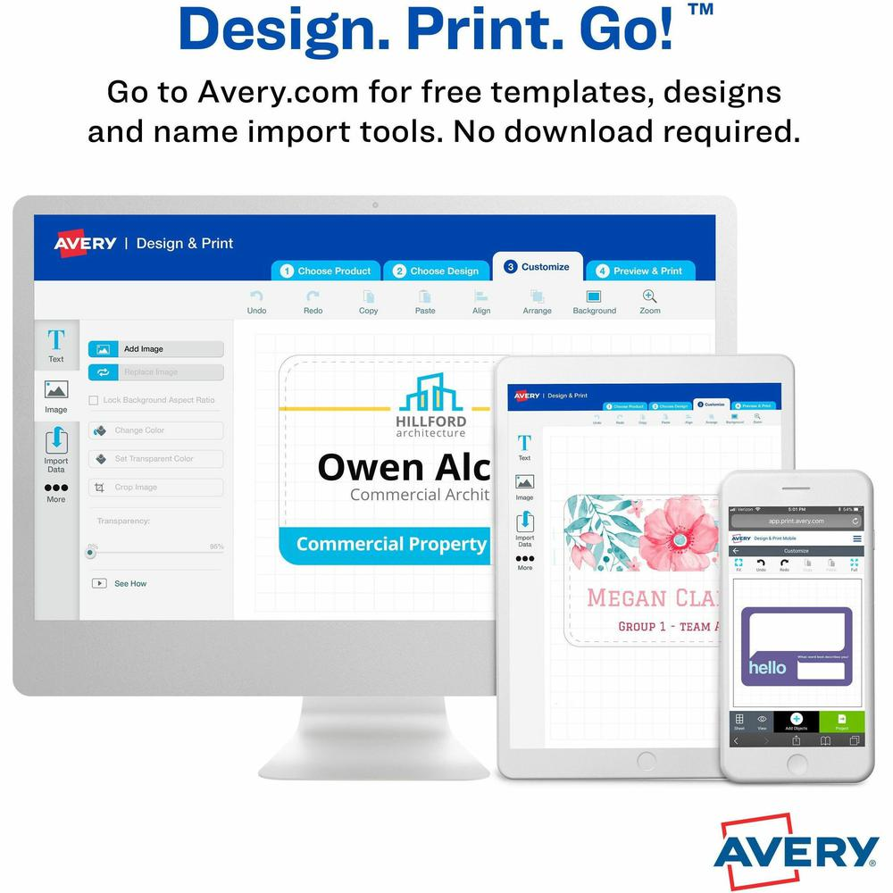 Avery® Eco-friendly Premium Name Badge Labels - 2 21/64" Width x 3 3/8" Length - Removable Adhesive - Rectangle - Laser, Inkjet - White - Paper - 8 / Sheet - 20 Total Sheets - 160 Total Labels
