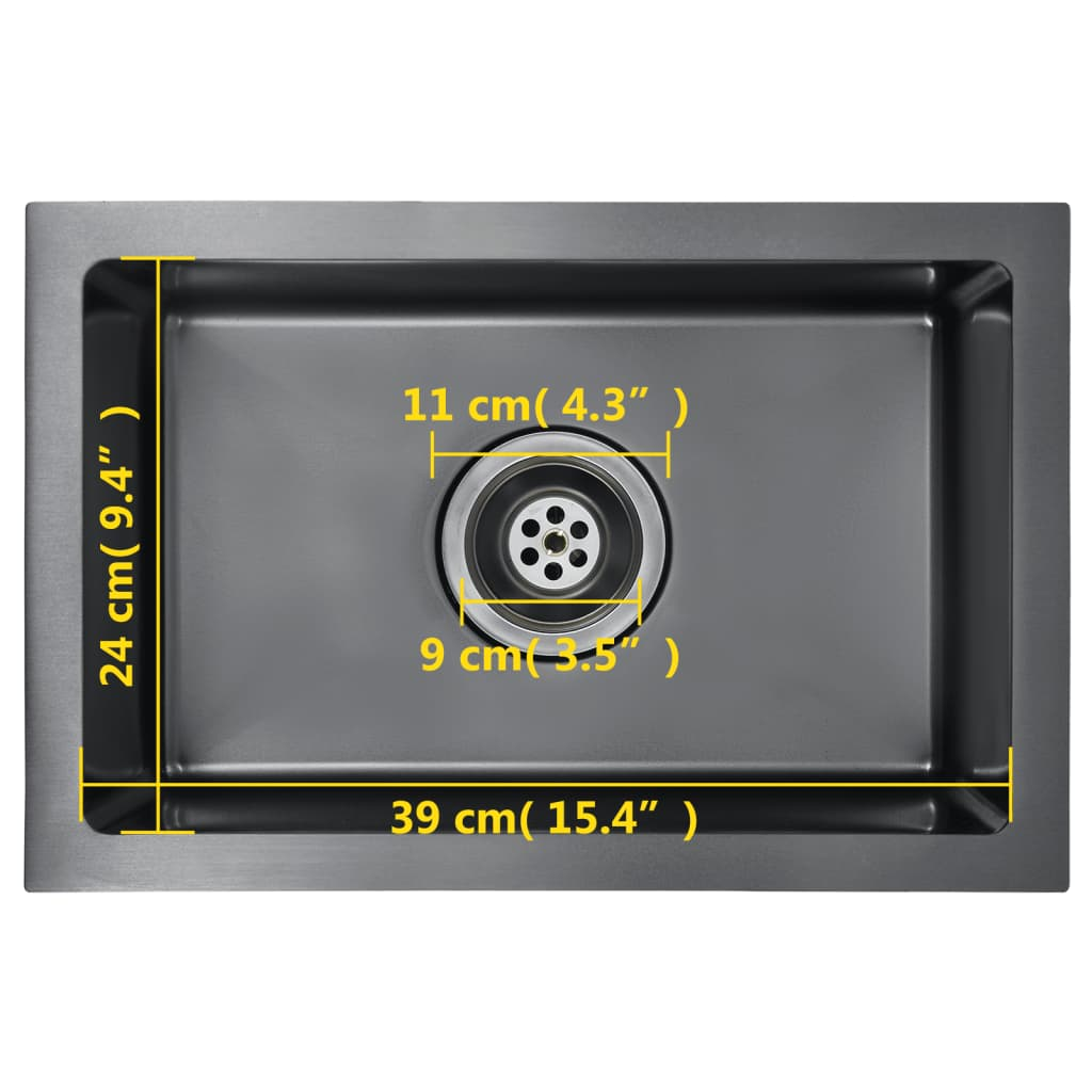vidaXL Handmade Kitchen Sink - Black Stainless Steel | High-Grade Stainless Steel with Sound-Reduction Pads