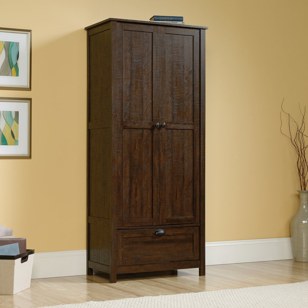 Storage Cabinet - 72"h | Rustic Walnut Finish | Adjustable Shelves | Easy-glide Drawer