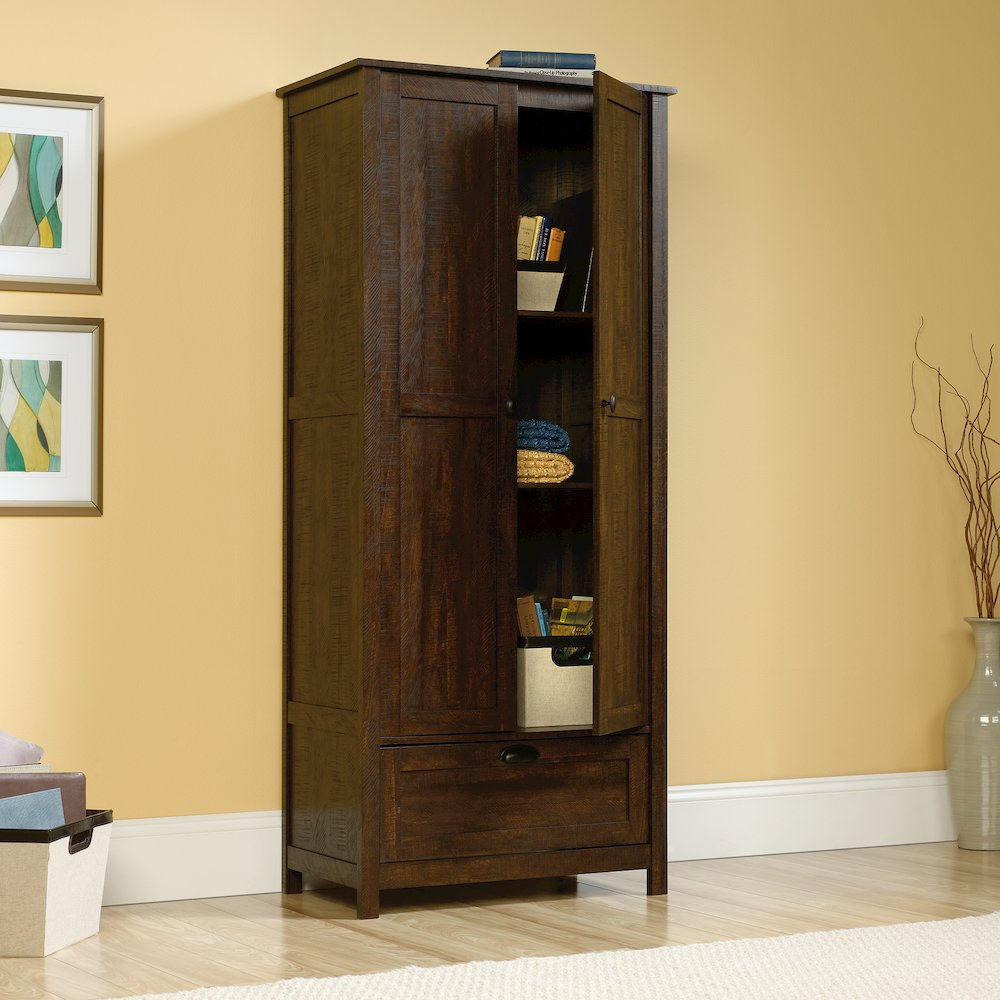Storage Cabinet - 72"h | Rustic Walnut Finish | Adjustable Shelves | Easy-glide Drawer