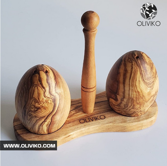 Handmade Olive Wood Egg Salt and Pepper Shaker - Elegant Kitchenware