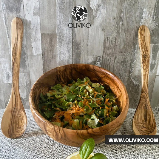 OLIVIKO 100% Handmade Olive Wood Bowl - 8 inch Salad and Snack Bowl