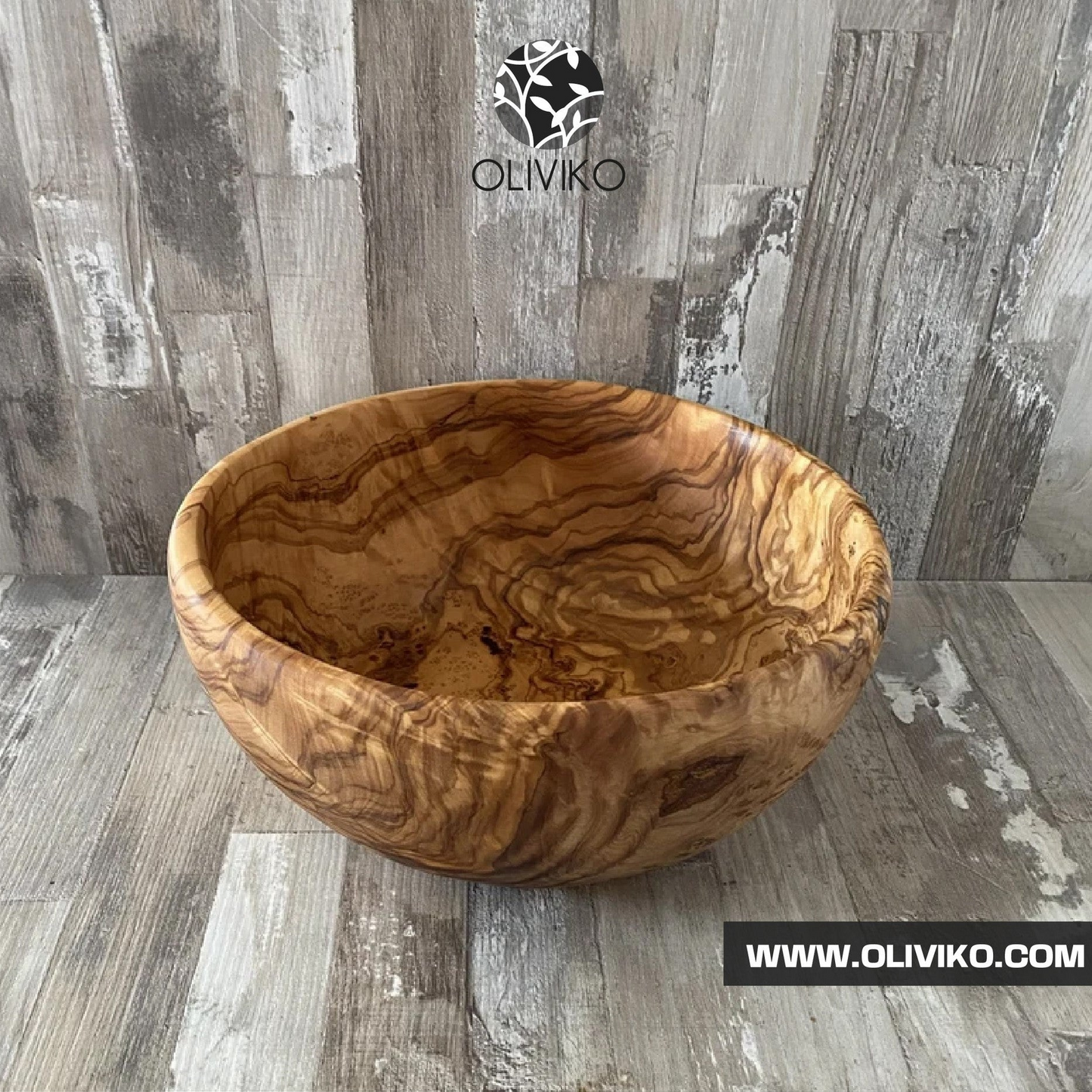 OLIVIKO 100% Handmade Olive Wood Bowl - 8 inch Salad and Snack Bowl