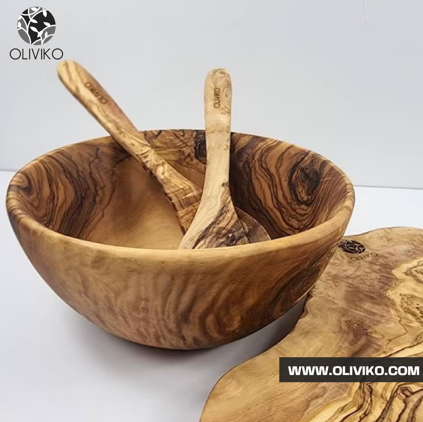 OLIVIKO 100% Handmade Olive Wood Bowl - 8 inch Salad and Snack Bowl