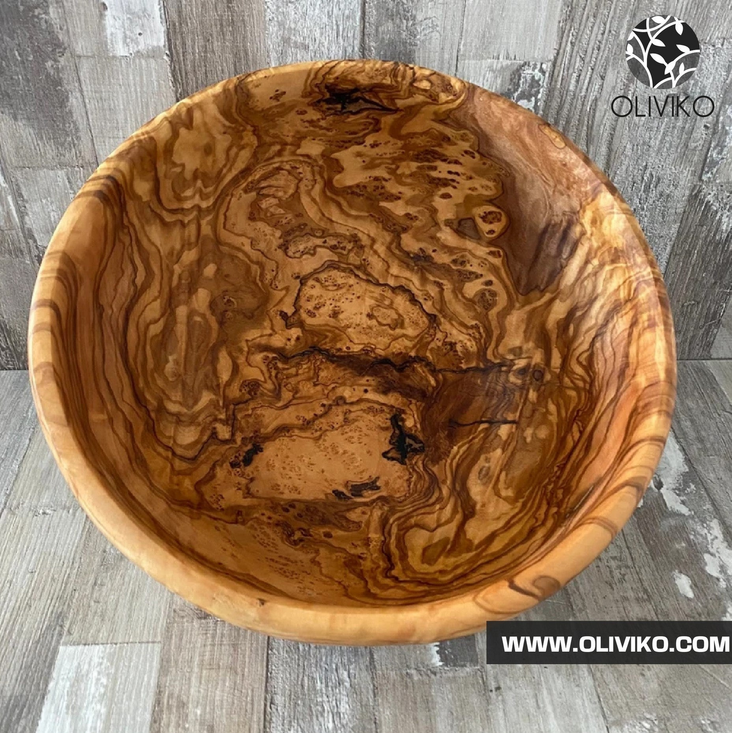 OLIVIKO 100% Handmade Olive Wood Bowl - 8 inch Salad and Snack Bowl