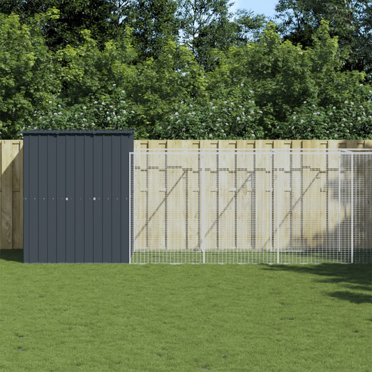 vidaXL Dog House with Run Anthracite 65"x339.8"x71.3" Galvanized Steel