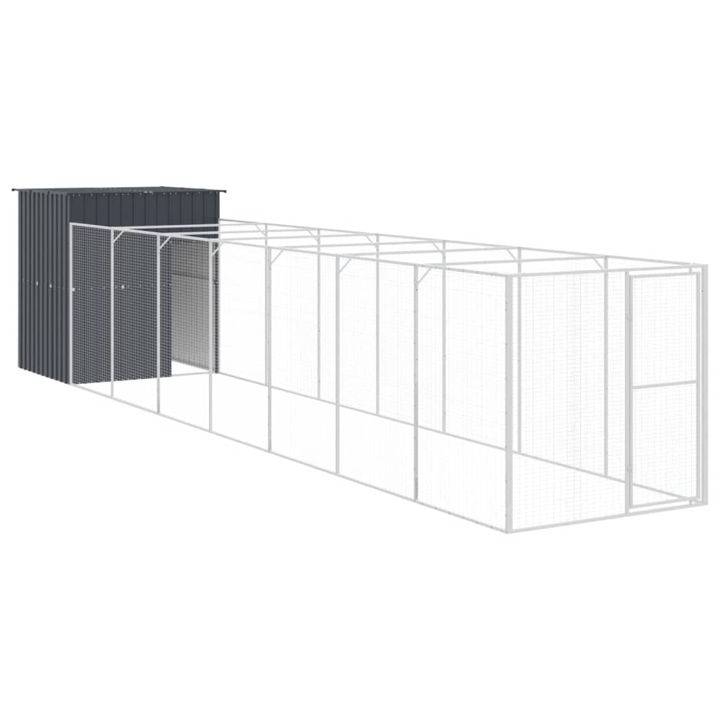 vidaXL Dog House with Run Anthracite 65"x339.8"x71.3" Galvanized Steel