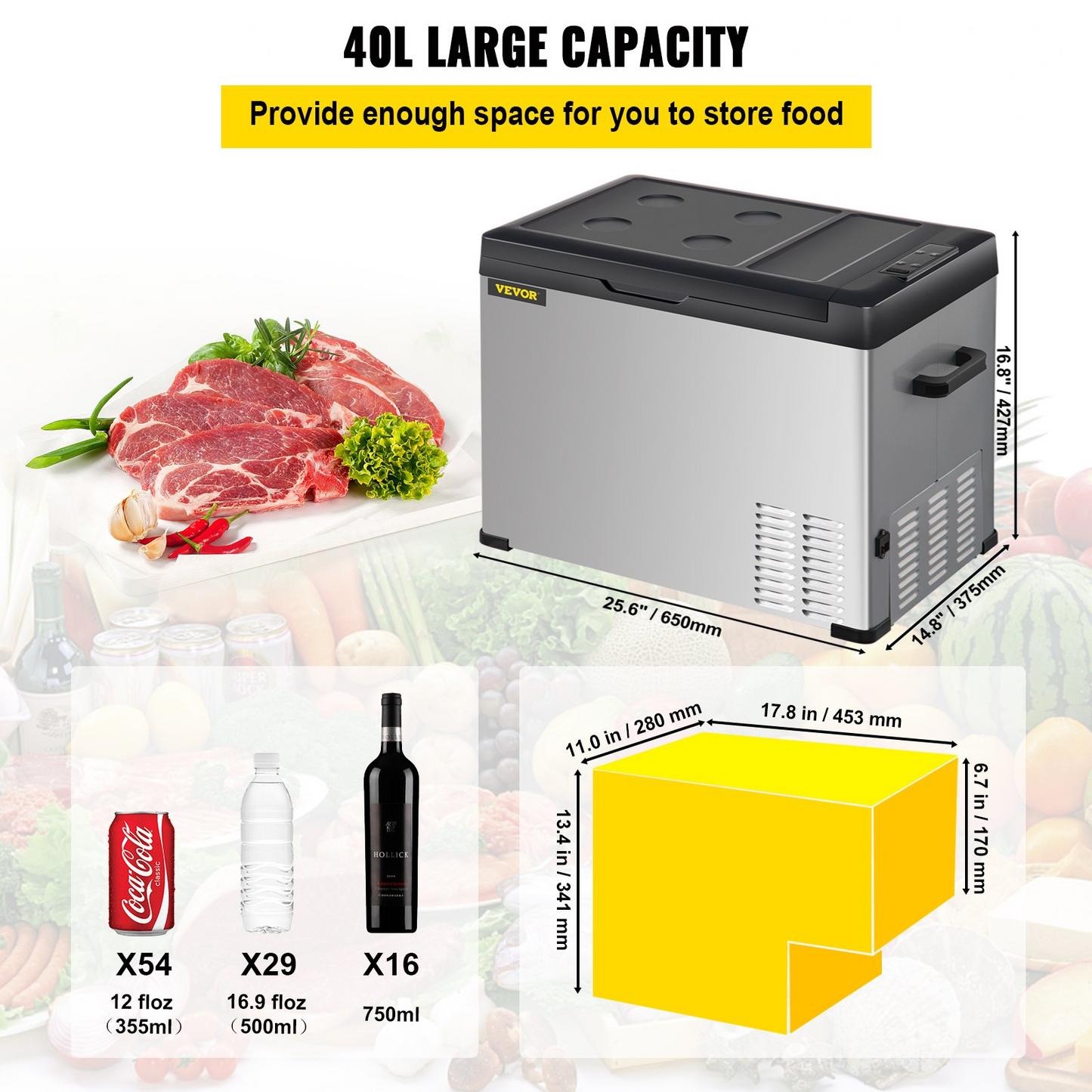 VEVOR 12 Volt Refrigerator - Portable Car Compressor Fridge Cooler (42 Quart)