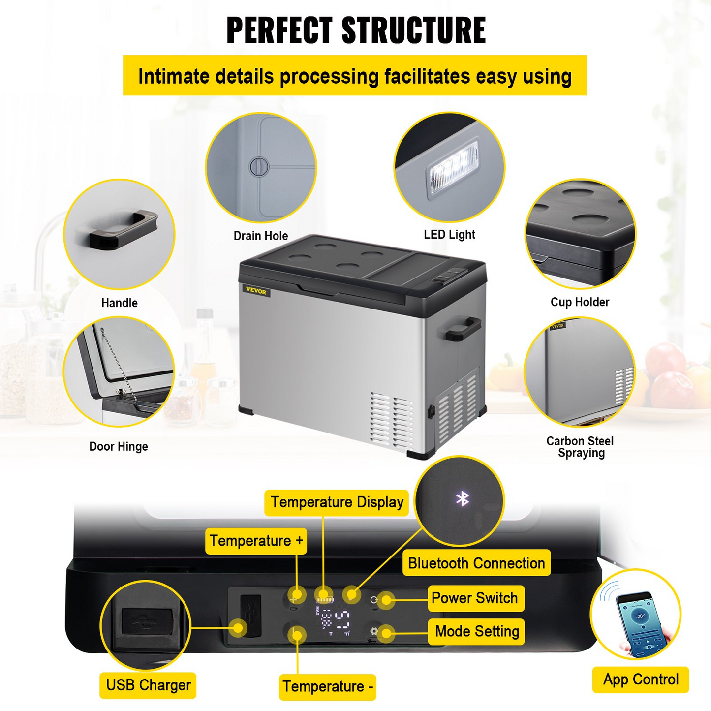 VEVOR 12 Volt Refrigerator - Portable Car Compressor Fridge Cooler (42 Quart)