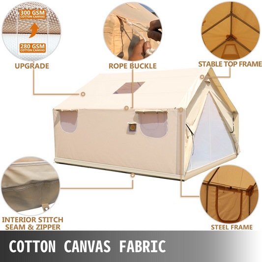 VEVOR Large Canvas Tent 12x14ft | Waterproof Wall Tent with PVC Storm Flap