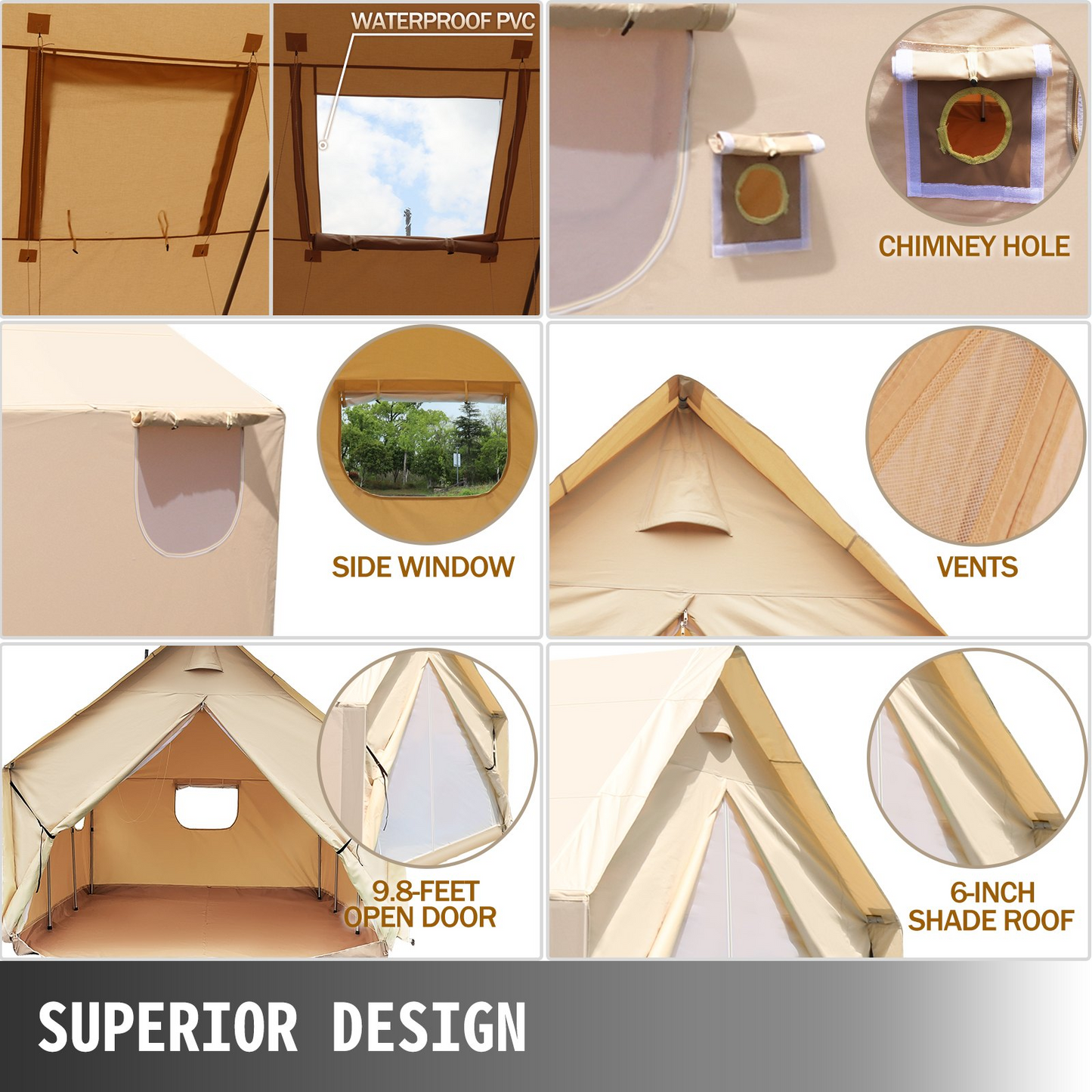 VEVOR Large Canvas Tent 12x14ft | Waterproof Wall Tent with PVC Storm Flap