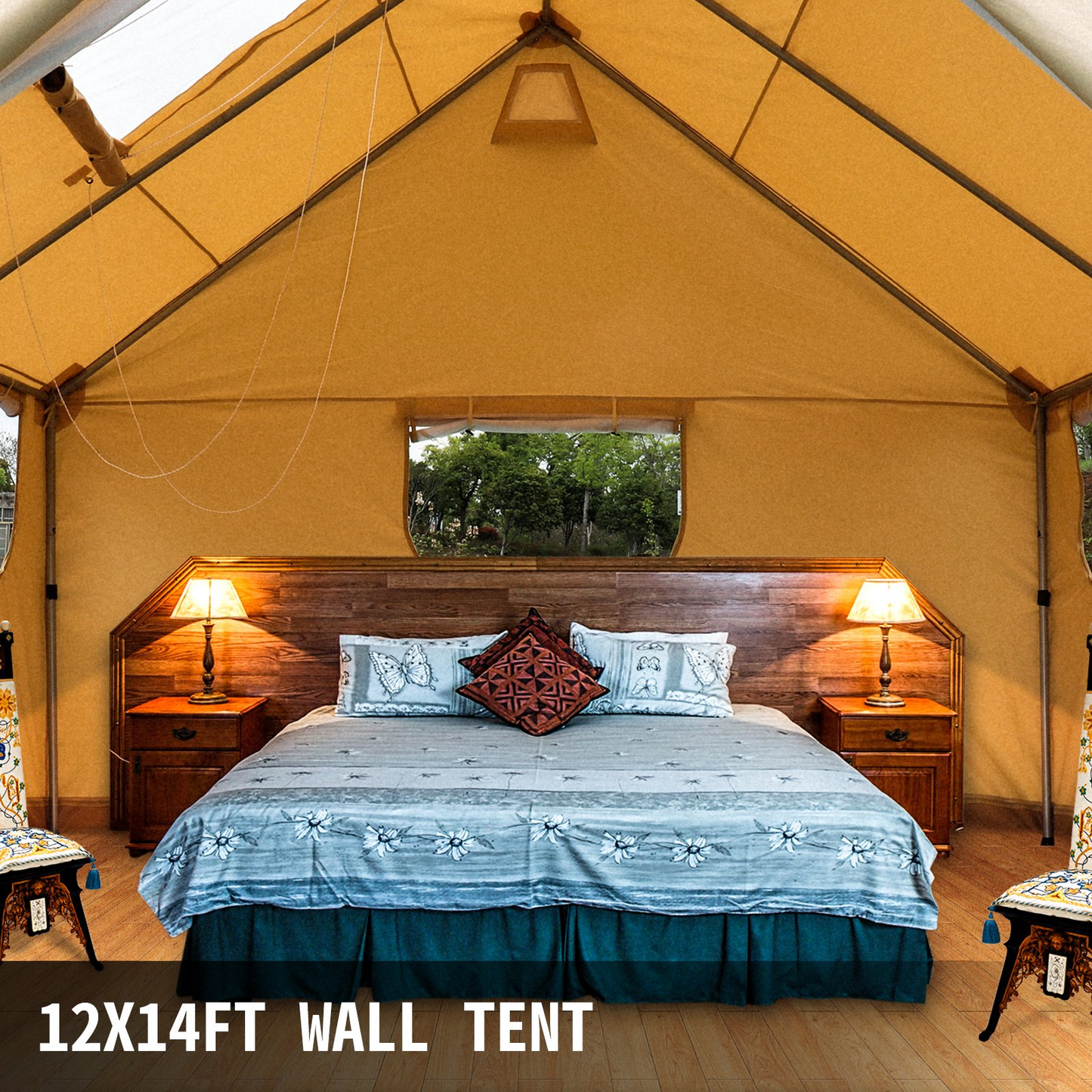 VEVOR Large Canvas Tent 12x14ft | Waterproof Wall Tent with PVC Storm Flap