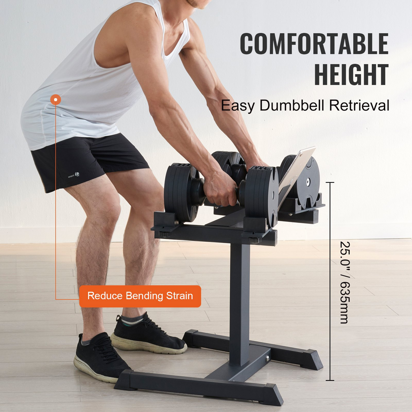 VEVOR Adjustable Dumbbell Stand | Home Fitness Rack with Media Rack