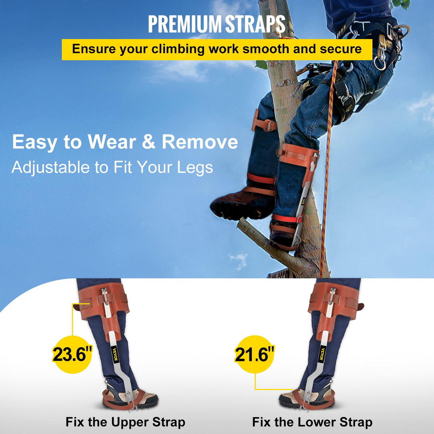 VEVOR Tree Climbing Spikes | Stainless Steel Pole Climbing Spurs with Adjustable Straps and Cow Leather Padding