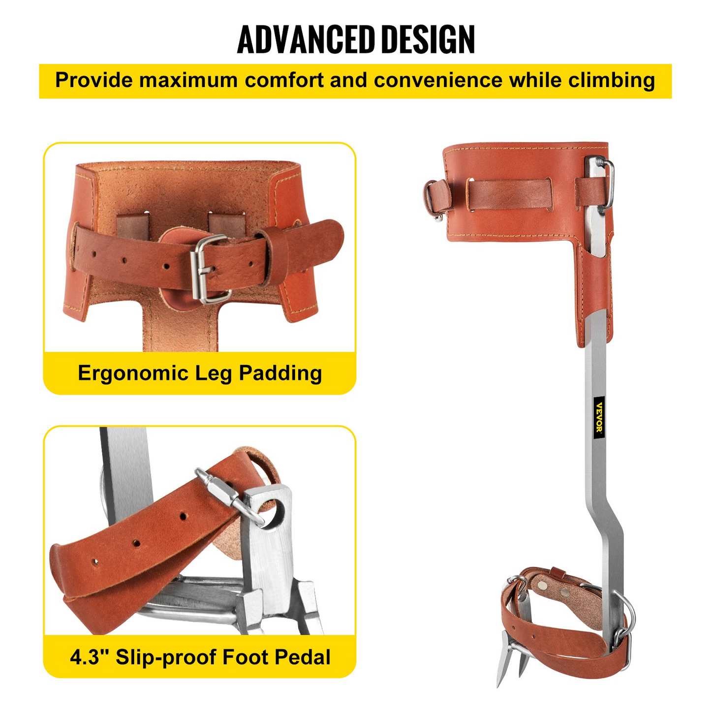 VEVOR Tree Climbing Spikes | Stainless Steel Pole Climbing Spurs with Adjustable Straps and Cow Leather Padding