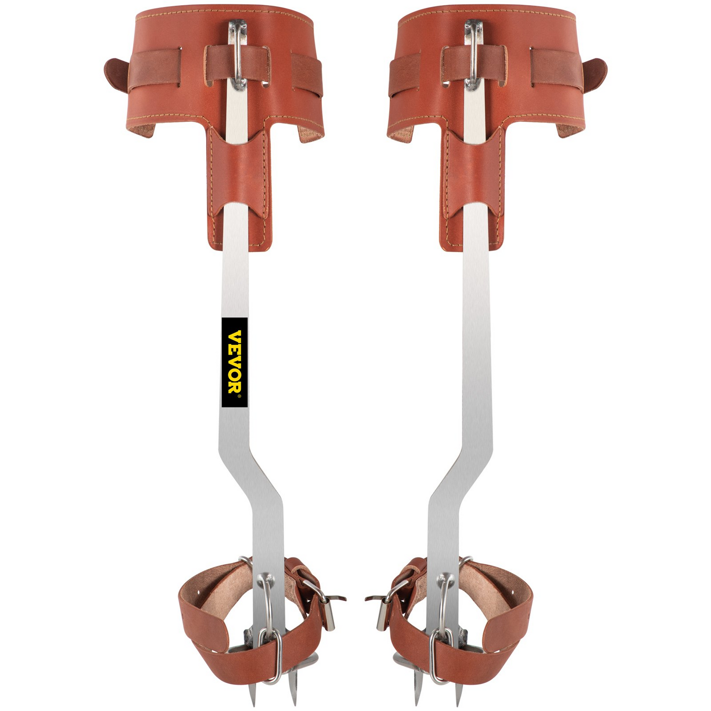 VEVOR Tree Climbing Spikes | Stainless Steel Pole Climbing Spurs with Adjustable Straps and Cow Leather Padding